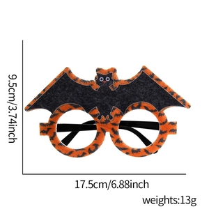 Halloween bat pattern glasses frame with dimensions 17.5cm width and 9.5cm height