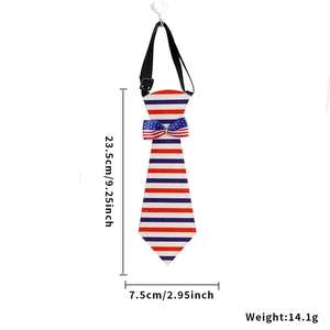 Detail view of patriotic striped pet necktie with dimensions 23.5cm and 7.5cm marked