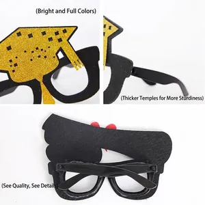 Graduation party eyewear with gold glitter doctoral cap and black frames for photo props