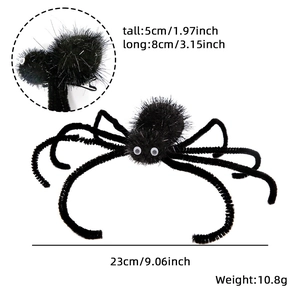 Détail de la pince à cheveux araignée d'Halloween avec dimensions et largeur de 23cm