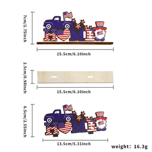 Detail view of Independence Day wood truck decor with USA flag patterns and dimensions