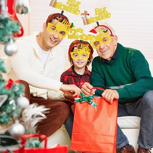 Golden Feliz Navidad and Feliz Año Nuevo glasses with headband for Christmas party decor
