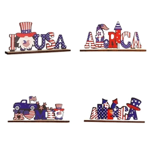 Set of 4 patriotic 4th of July wooden signs with stars and stripes for home table decor