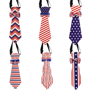 Set of 6 adjustable American flag patriotic pet ties and bowties with stars and stripes