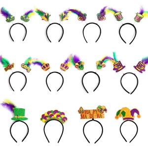 Pack de 12 diademas de Mardi Gras con plumas y coronas de lentejuelas de carnaval
