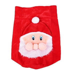 Large Santa Claus gift bag in red velvet with 3D plush face and drawstring for Christmas party