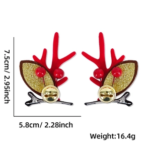 Dimensions détaillées des pinces bois de cerf rouges avec clochettes et peluche
