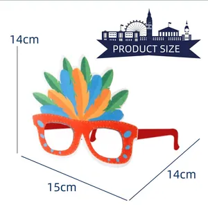 Detailed size chart showing Carnival party glasses with 14cm height and 15cm width dimensions