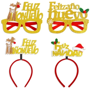 Spanish Christmas set with Feliz Navidad glasses and reindeer headbands for holiday parties
