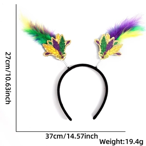 Especificaciones de tamaño detalladas para diadema de plumas de Carnaval de 27x37 cm