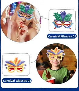 Macro detail of colorful Carnival paper glasses for party dress up and photo props