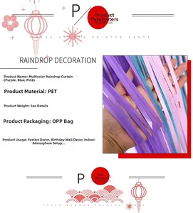 Detail view of multicolored macaron foil fringe curtain for party wall decoration