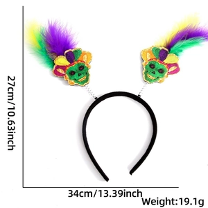 Diadema de carnaval brasileño con calaveras brillantes y plumas coloridas (27x34cm)