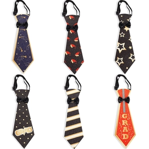 Set of 6 sequined graduation neckties with doctoral caps, stars, and GRAD lettering patterns