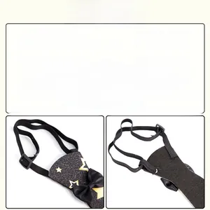 Detail of glitter graduation tie with gold stars and adjustable elastic strap for kids