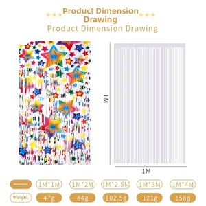Tableau des tailles pour rideau à franges étoiles colorées avec dimensions 1x1m à 1x4m