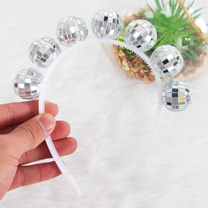 Disco ball headband with eight silver mirror spheres for party and festival decoration