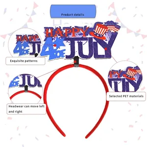 Red Independence Day headband with Happy 4th July sequins and American flag elements