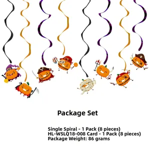Halloween hanging swirl set with various cartoon pumpkin designs and colorful spirals