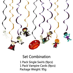 Hanging Halloween spiral decorations with vampire mummy and pumpkin charms for party decor