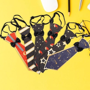Graduation Party Necktie Glitter Fabric Adjustable Elastic Strap Bowknot Decor Festive Costume Kids Pets Ceremony Accessory