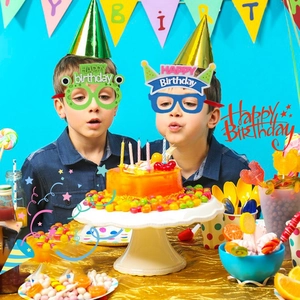 Cute cartoon animal birthday glasses with Happy Birthday text for kids party props