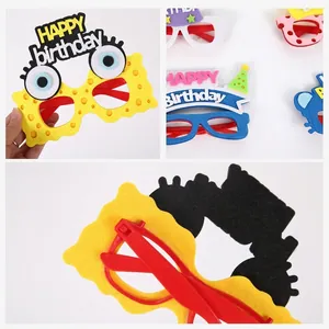 Yellow cartoon sponge themed Happy Birthday party glasses made of felt for kids