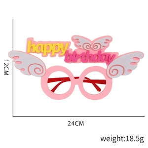 Pink cartoon animal happy birthday glasses frame for kids party decor with wing detail