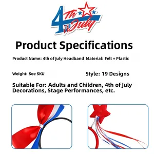 Detailed view of 4th of July headbands featuring red white and blue star tassels and bows