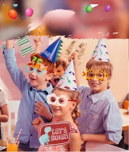 Kids funny party glasses with tropical flamingo and flower designs for birthdays