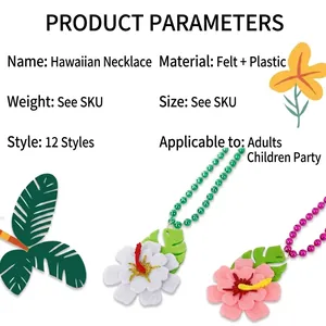 Hawaiian tropical party necklace with felt flowers and shiny plastic round beads