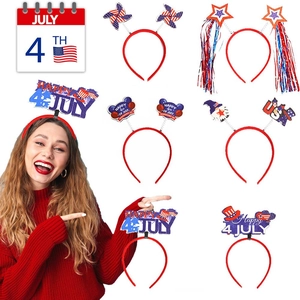6Pcs Independence Day headbands set with USA flag stars and tassels for party decor