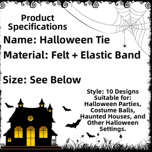 Detailed specifications for Halloween felt neckties with elastic band in ten styles