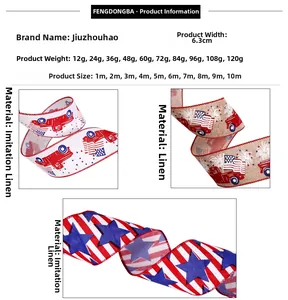 Detail view of American Independence Day decorative ribbons in three patriotic star patterns