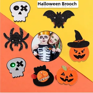 Set of 5 LED Halloween glowing brooches featuring pumpkins, bats and skulls for kids