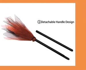 Détail du balai de sorcière d'Halloween détachable avec des mailles orange et noires