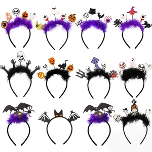 Halloween headband set featuring ghosts bats and pumpkins with feathers on 12 colorful styles