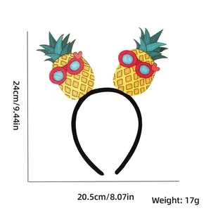 Detail view of pineapple party headband dimensions showing height 24cm and width 20.5cm