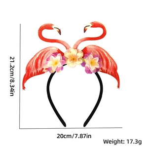 Pink flamingo party headband dimensions 21.2cm height and 20cm width detail view