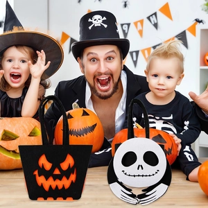 Halloween felt pumpkin and skull candy bags for kids party decorations and trick or treat