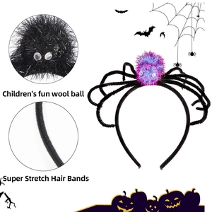 Funny Halloween plush spider headband with elastic band and cartoon eyes for party props