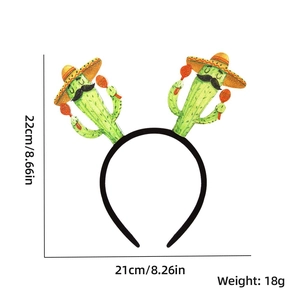 Detail view of 22cm cactus headband for Mexican party decorations with size measurements