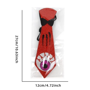 Halloween glitter necktie with purple eyeball design showing 27cm product dimensions