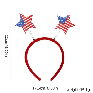 Detail view of July 4th star headband with dimensions 22cm by 17.5cm and 15.1g weight