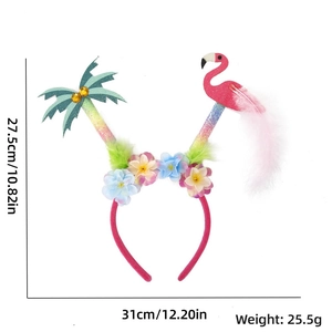 Pink flamingo and palm tree tropical party headband with size dimensions 31x27.5cm