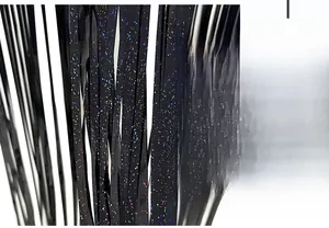 Detail of 1x2m black laser fringe curtain for birthday party decoration and backdrop