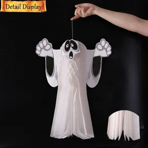 Hanging white paper honeycomb ghost decoration for Halloween party and haunted house decor