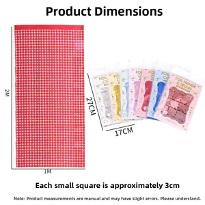 Detail view of 2x1M red laser square tinsel curtain and colorful pack options