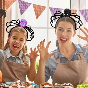 Halloween black and purple plush spider headbands for festive party costume and photo props