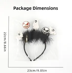 Halloween headband size guide showing skull and ghost motifs with 23x22cm dimensions